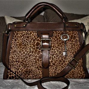Fossil Vintage Revival Lg Giraffe Leather Satchel